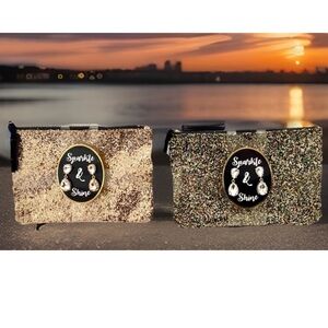 Lot of 2 Glitter Clutch Bags & Earrings Bronze Gold Sparkle & Shine New!
